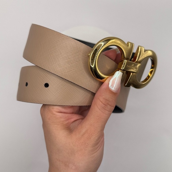 Salvatore Ferragamo Black and Tan Belts with Iconic Gold Buckles - Picture 5 of 6